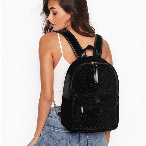 victoria secret black velvet backpack